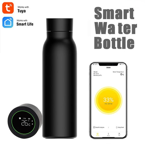 Smart water bottle with hydration tracking and LED display for fitness and daily use